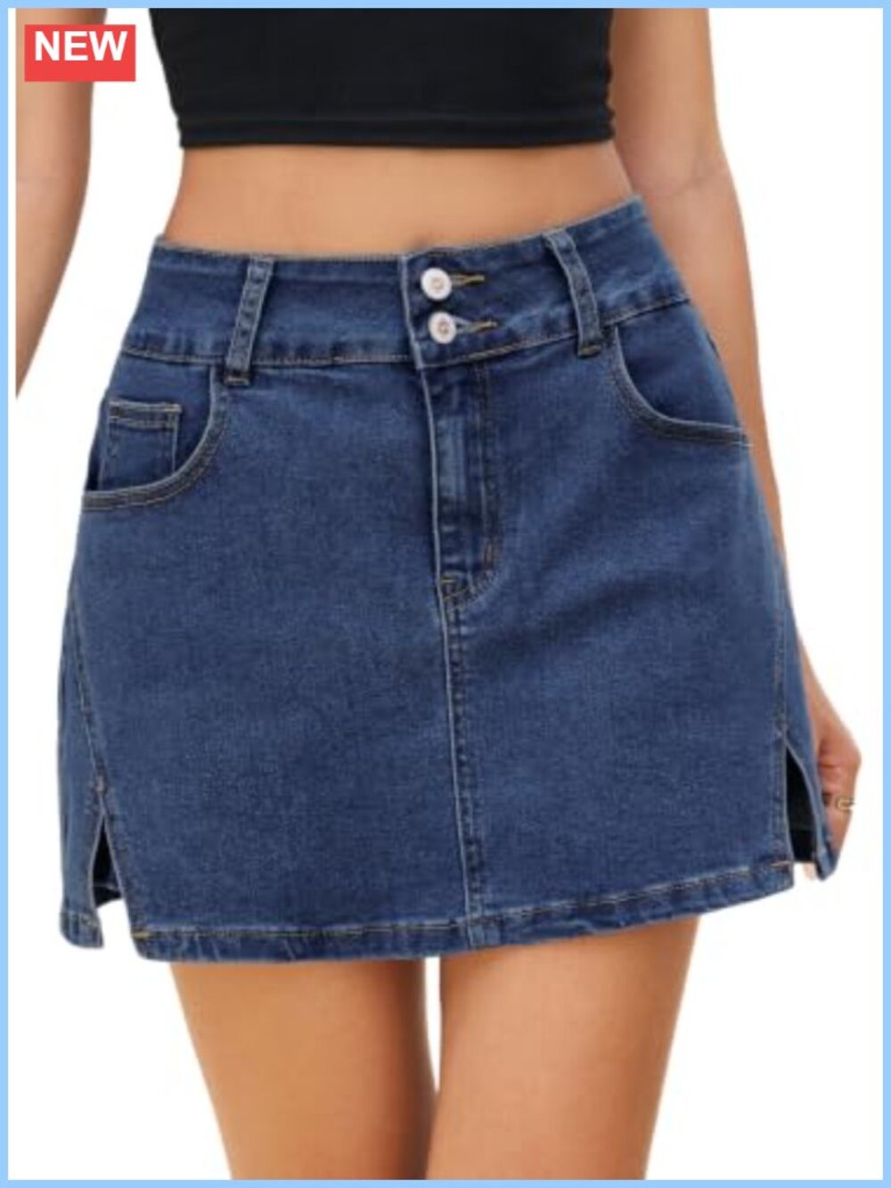High Waisted Denim Skort Side Slit Mini Jean Skort with Pockets